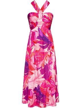 Women's Maxi Dress Pink Abstract Halter Neck Sleeveless A LINE Summer Comfort